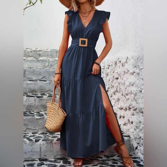 not sure Dresses & Skirts - Blue Sleeveless Maxi Sundress with V-Neck